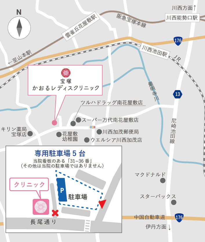 イラストマップ | クリニック横の道路からは駐車場に入庫できません。ご注意ください。